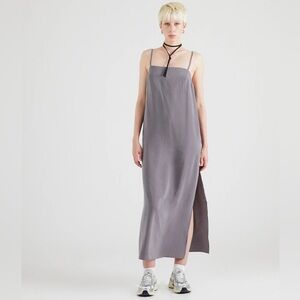 Topshop Tie Strap Woven Sundress Grey Square Neck Side Slit Size US 8 NWT